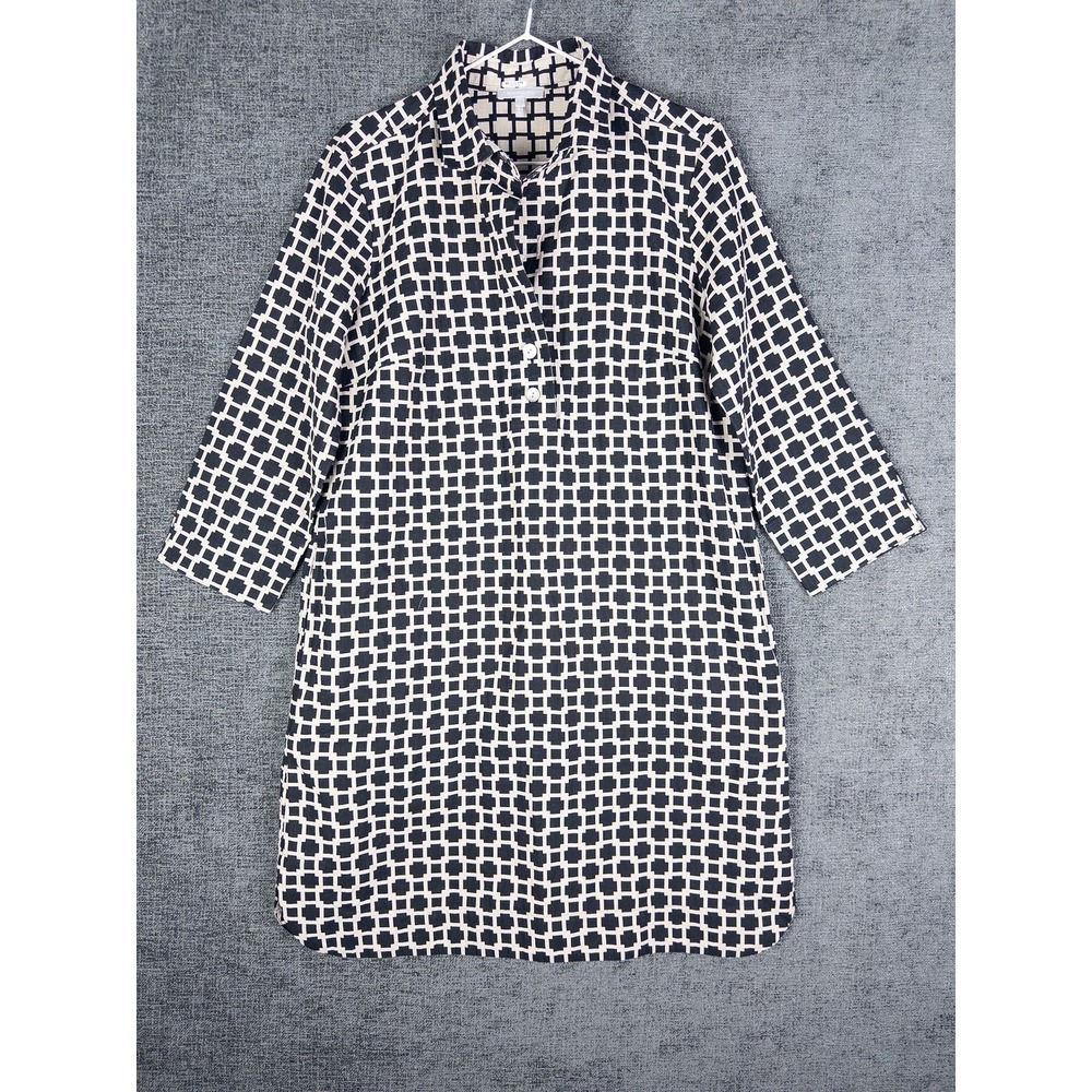 Hinson Wu Geometric Print Shirt Dress Womens S Black Cream 3/4 Sleeve Minimalist